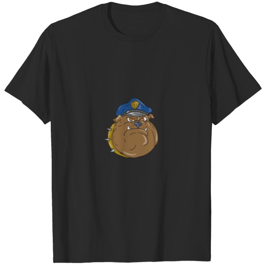 Bulldog Policeman Head Cartoon T-shirt