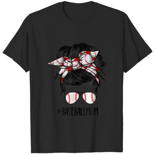 Baseball Mom Messy Bun Proud Mama Baseball Scarf S T-shirt