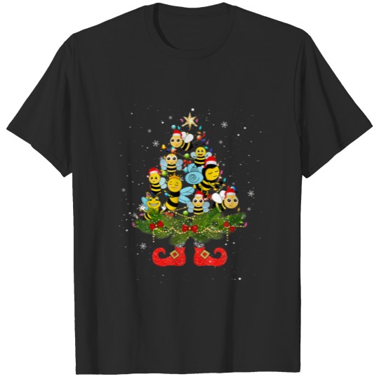Bees Christmas Tree Lights Funny Santa Hat Lover T-shirt