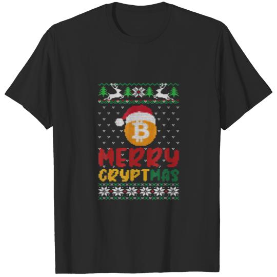 Funny Bitcoin Blockchain Santa Hat Christmas Ugly T-shirt