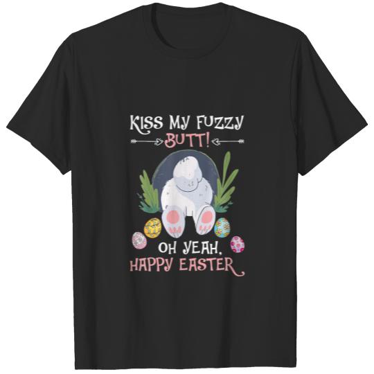 Naughty Bunny Kiss My Fuzzy Butt Happy Easter Adul T-shirt
