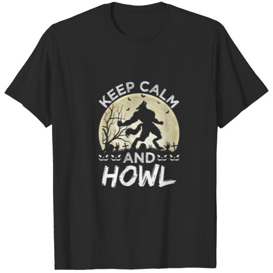 Keep Calm And Howl Halloween Howling Warewolf Beas T-shirt