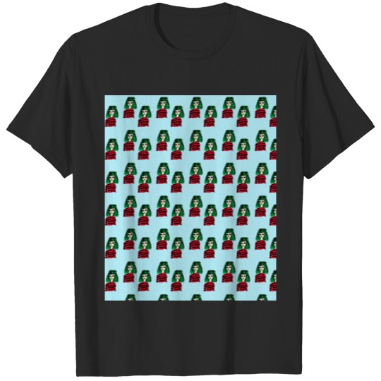 girl with green hair pattern T-shirt