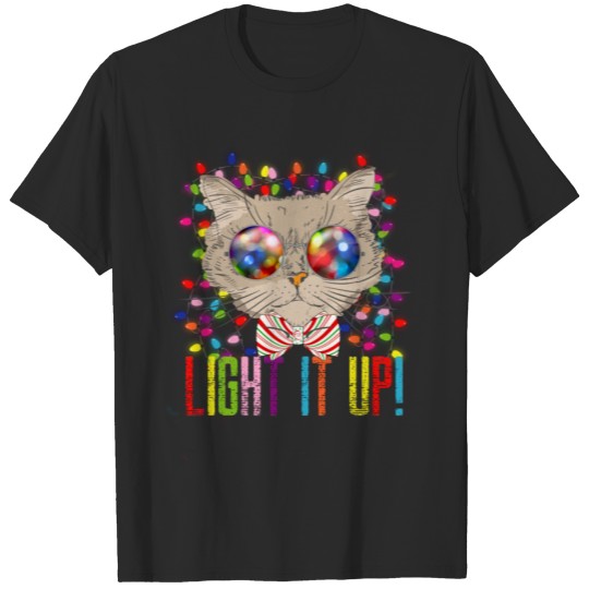 Cute and Cool Christmas Cat and Christmas Lights T-shirt