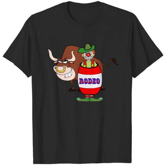 Western Rodeo Clown In Barrel And Bull Cartoon T-shirt