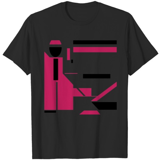 Burgundy Black Geometric Figure-like Art Design T-shirt