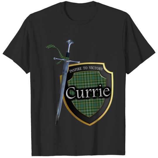 Clan Currie Tartan Scottish Shield & Sword T-shirt