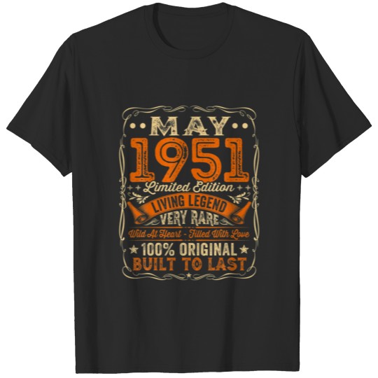 70 Years Old Decorations May 1951 Men Women 70Th B T-shirt