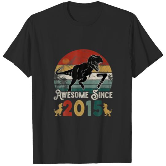 Awesome Since 2015 7 Year Old Gifts Dino 7Th Birth T-shirt