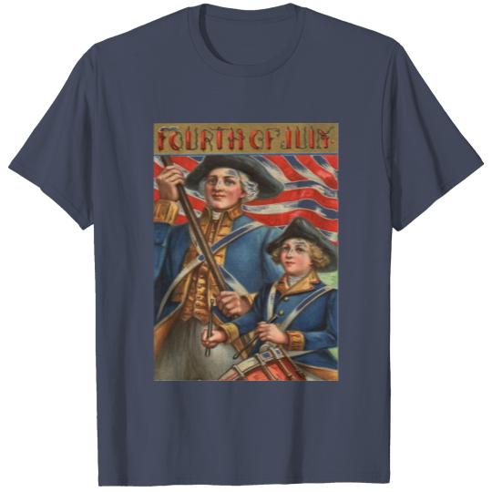 US Flag Drummer Boy Soldier Fireworks T-shirt
