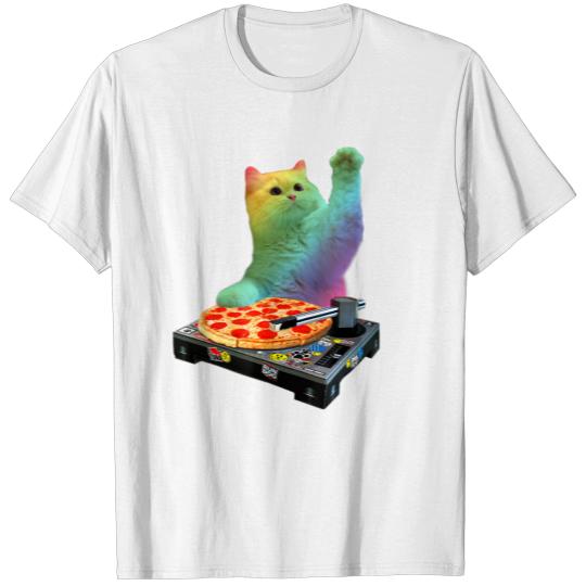 DJ Cat Shirt Cat DJ Pizza EDM Music Cute White Kit T-shirt