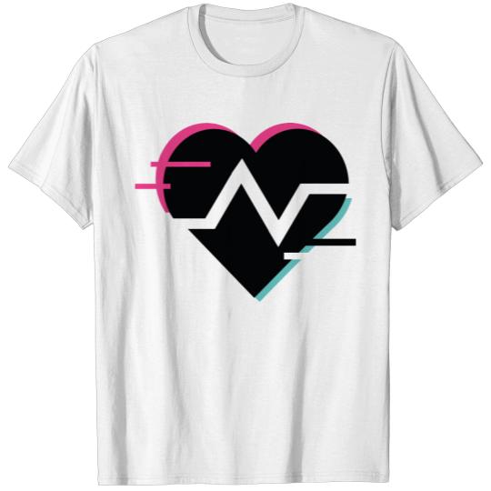 Glitch heart cardiogram sign. T-shirt