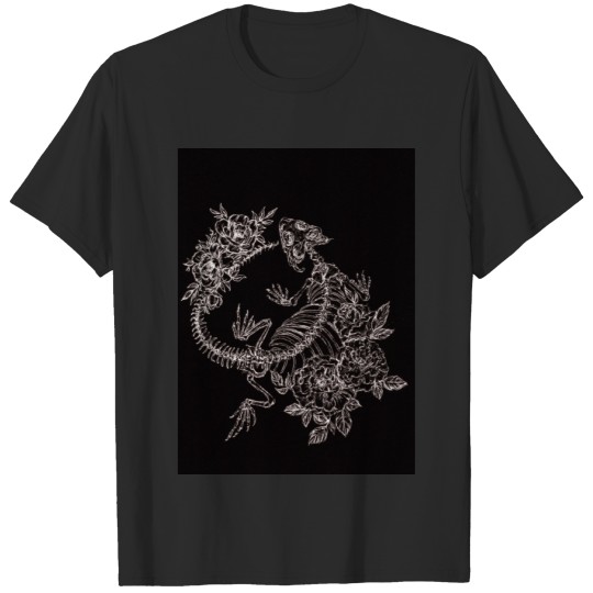 Bearded Dragon Lizard Reptile Animal Skeleton with Flowers Illustration T-Shirts