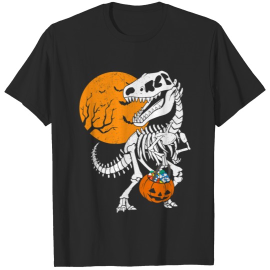 Halloween Animal Skeleton Scary Pumpkin Moon TRex Boys Kids T-Shirts