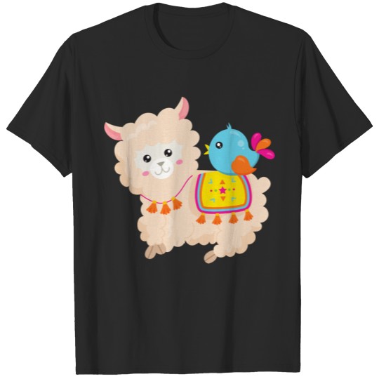 Mexican Llama, Cute Llama, Cute Alpaca, Blue Bird T Shirts