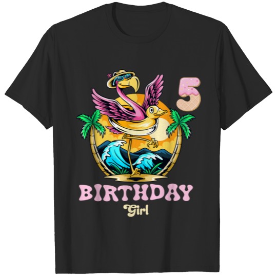Cute Flamingo 5th Birthday Girl T Shirts