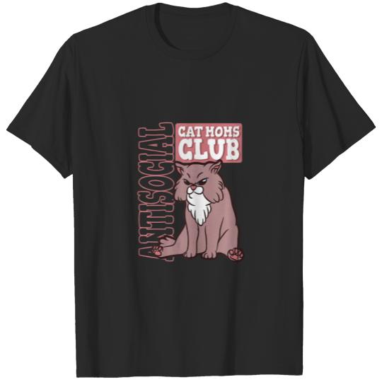 Womens Antisocial Cat Moms Club  Introverted Cat M T Shirts