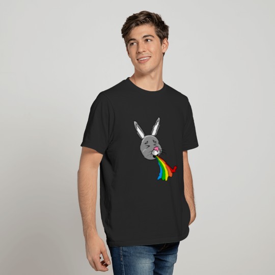 Funny Rabbit Vomiting Rainbow Graphic Art Illustra T-shirt
