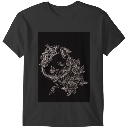 Bearded Dragon Lizard Reptile Animal Skeleton with Flowers Illustration T-Shirts