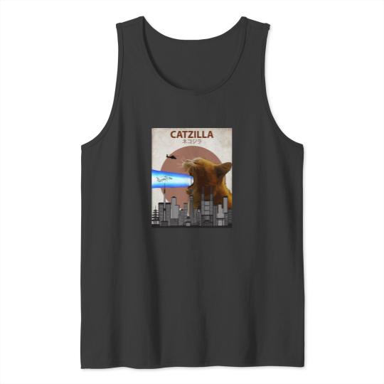 Catzilla - Giant Cat with Mouth Lasers Tank Tops
