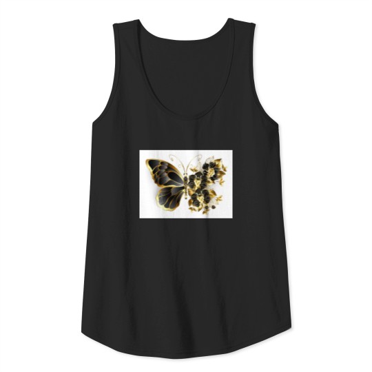 Gold Flower Butterfly with Black Orchid T- Tank Top