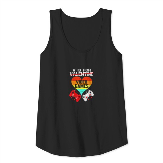 V Is For Video Games Valentines Day Vintage Heart Tank Top