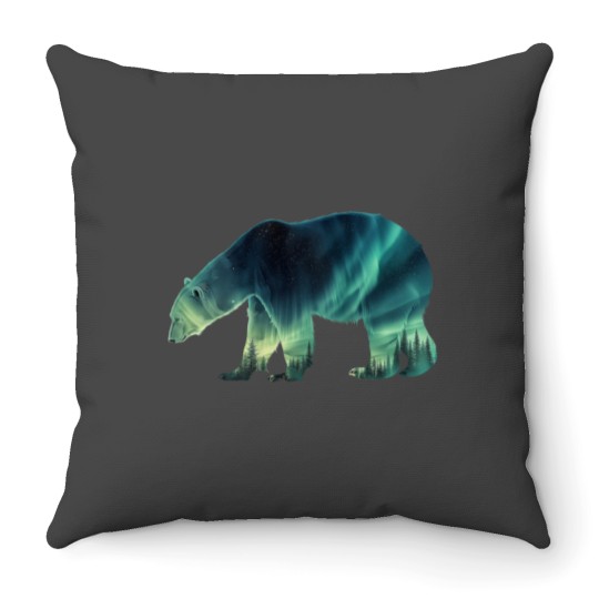 Polar Bear Northern Light Winter Arctic Nature Lover Throw Pillows