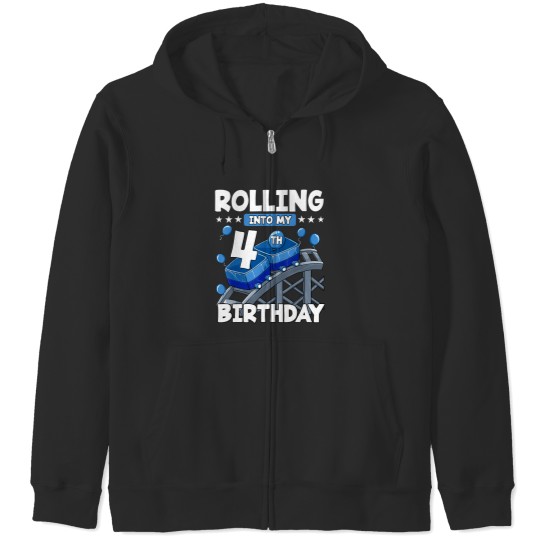 4 year old rolling into 4th birthday rollercoaster boy girl t Zip Hoodies