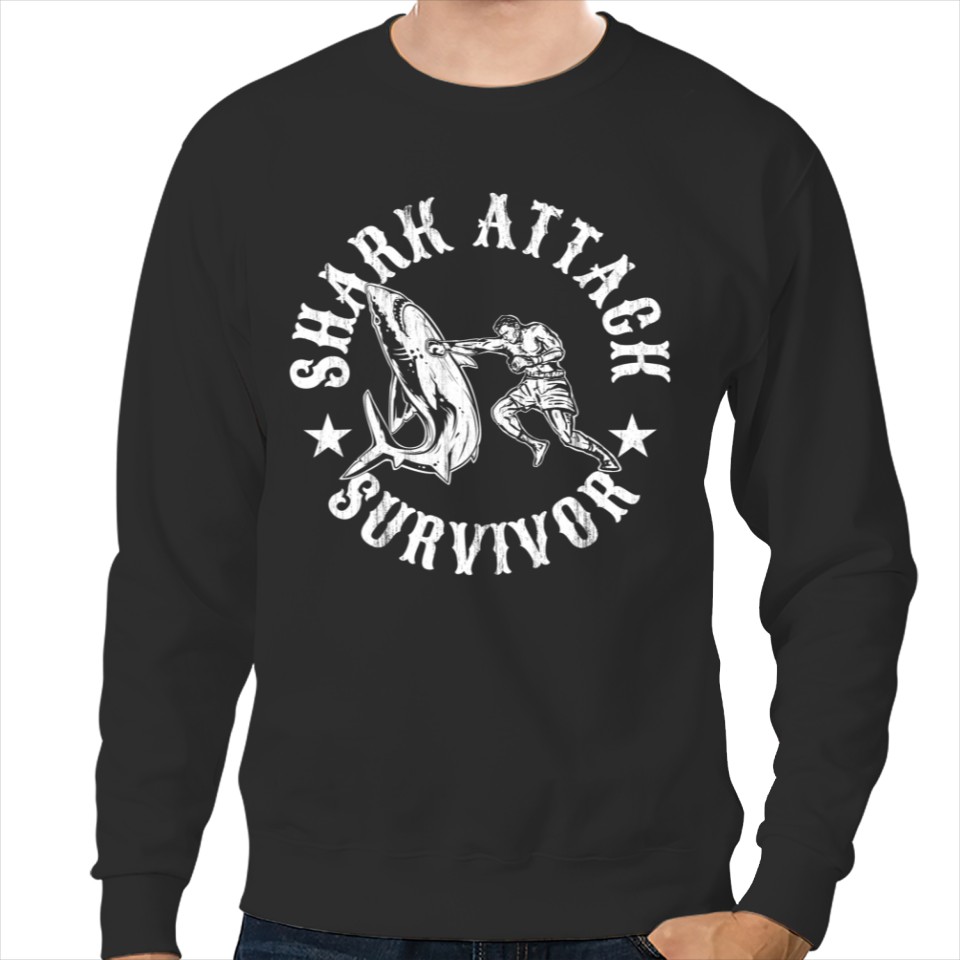 Shark Attack Survivor Sweatshirt Distressed Vintage Bite Gift Sweatshirts