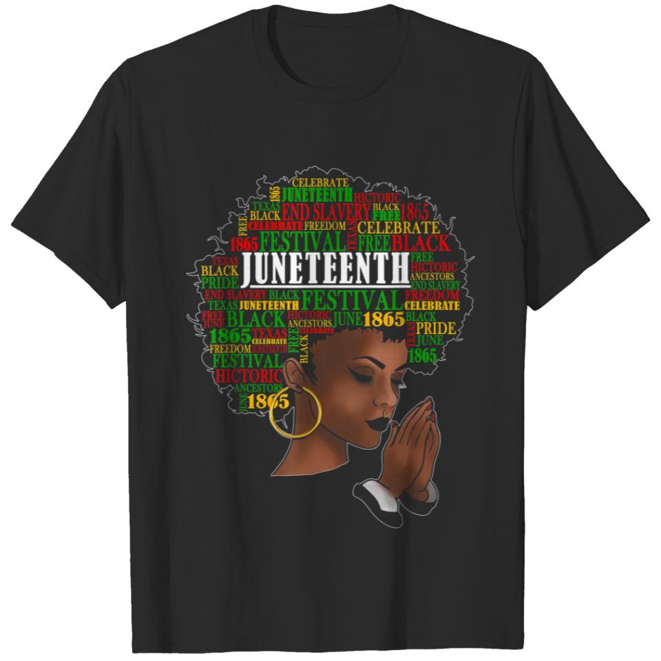 Juneteenth Melanin Black Women Natural Hair Afro Word Art T-Shirt