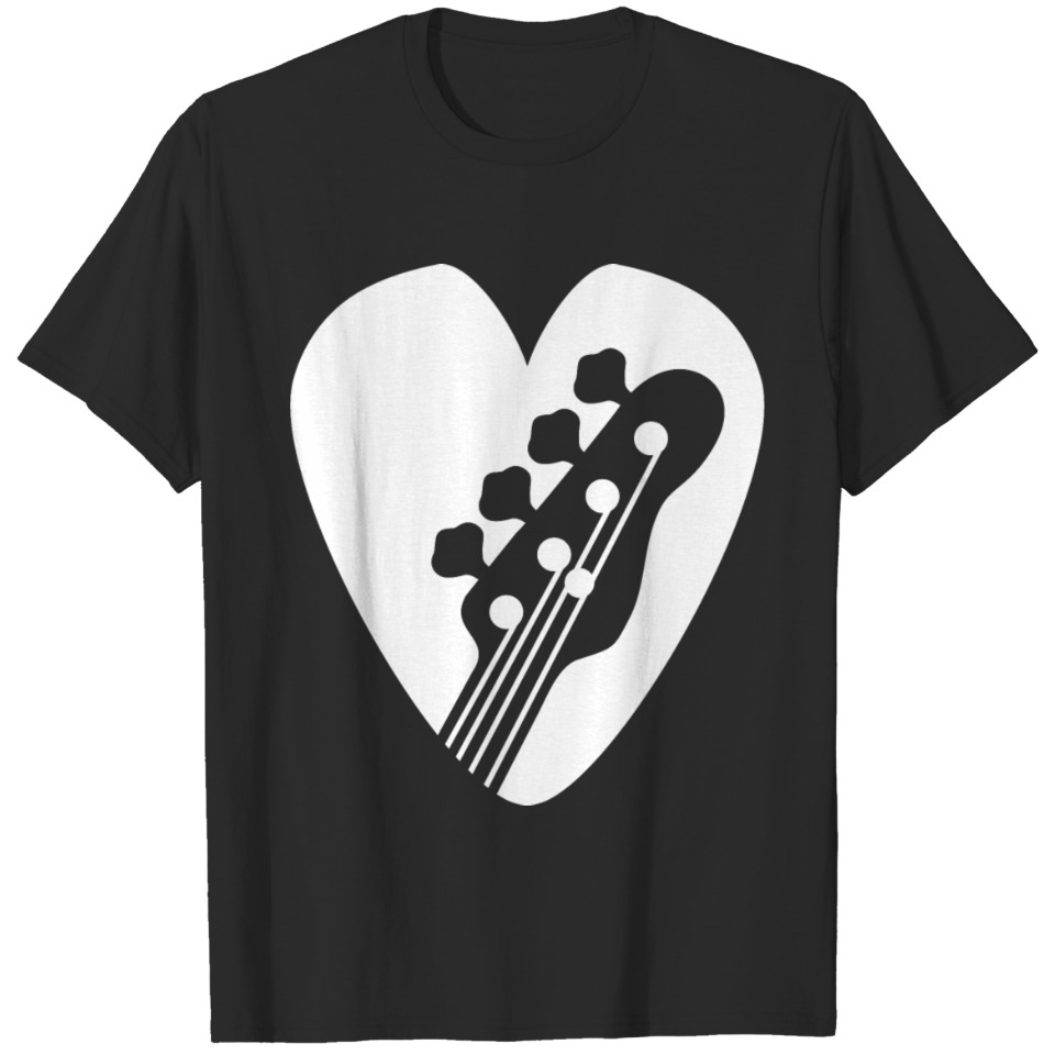Bass Guitar Head In Heart-Shaped Bassist Pick wh T-shirt