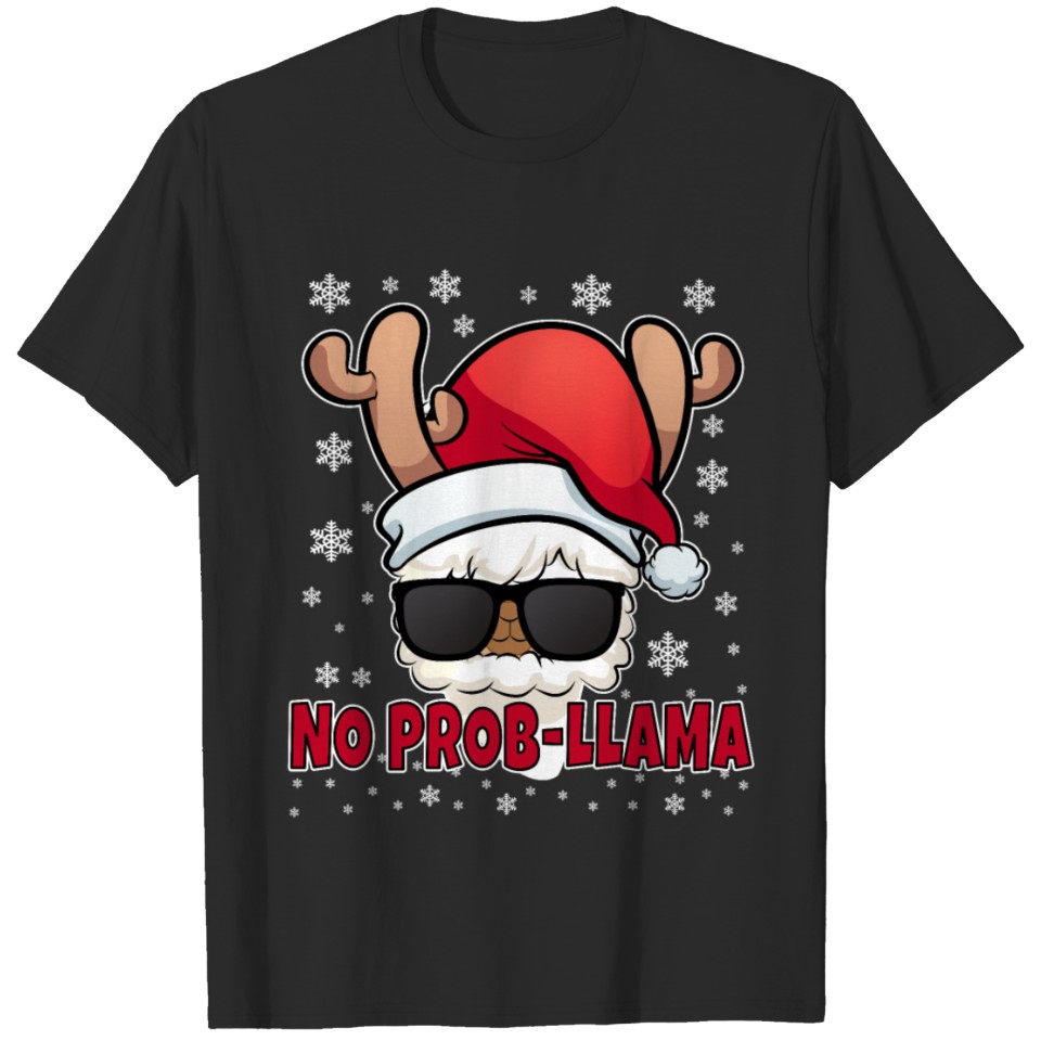 No Prob Llama Reindeer Santa Christmas T-shirt