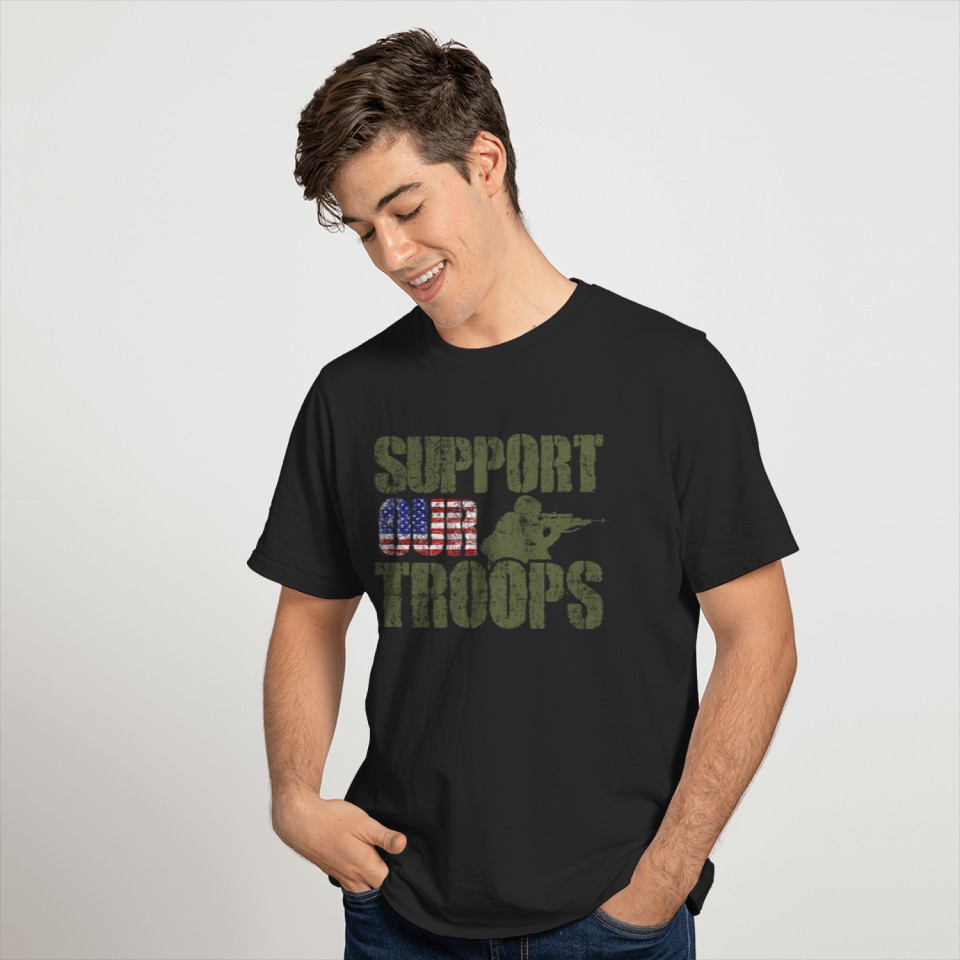 Vintage US Military Support Our Troops American Flag T-Shirt