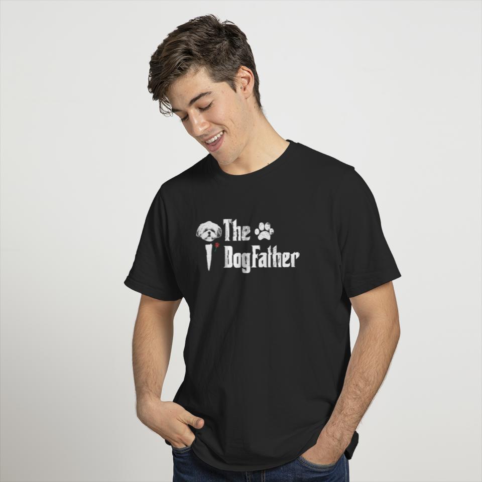 Mens The Dogfather Shih Tzu Dog Dad Tshirt Father's Day Gift