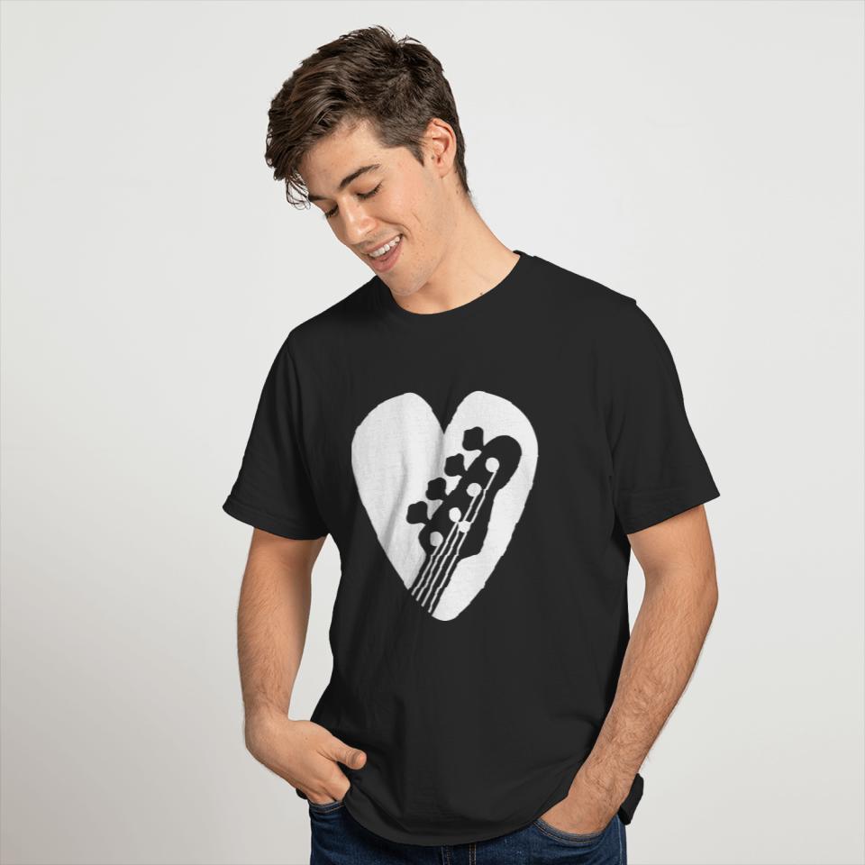 Bass Guitar Head In Heart-Shaped Bassist Pick wh T-shirt
