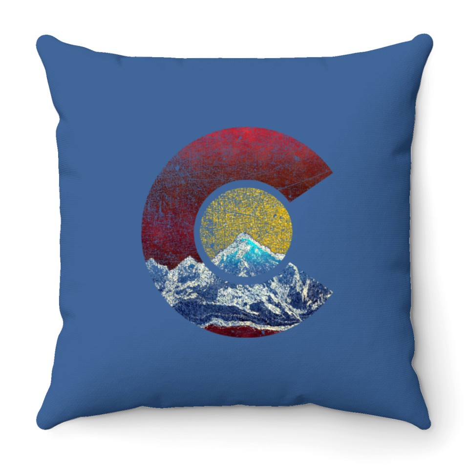 Colorado Throw Pillows with Flag Inspired Mountain Scene