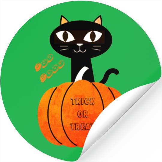 Black Cat Pumpkin Trick or Treat Boo Halloween Stickers