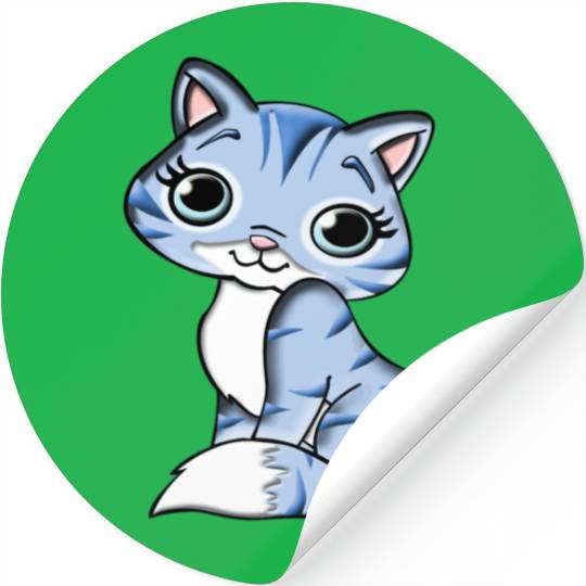 CUTE SMILING SKY BLUE KITTEN WITH BLUE EYES. Stickers