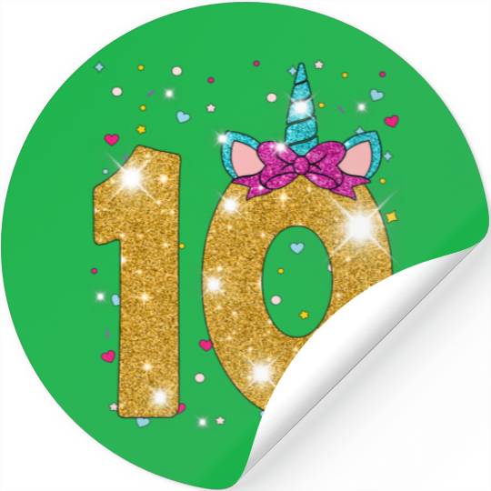 10 Years Old Girl Ten 10Th Birthday Unicorn Stickers