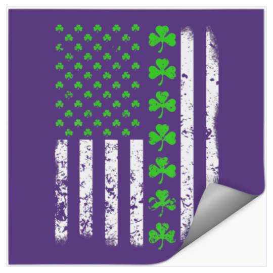 Vintage America-N US-A Flag, Shamrock Green-Clover Stickers