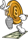 Bitcoin stepping on 100 dollar bill, funny crypto