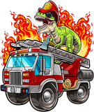 Fireman T Rex Dinosaur Firefighter Hat and Firetruck Boys T-Shirt T-Shirts