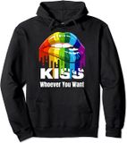 Rainbow Lips Dripping Kiss Whoever You Want LGBT Gay Pride Pullover Hoodie