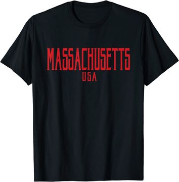 Massachusetts USA Vintage Text Red Print T Shirt