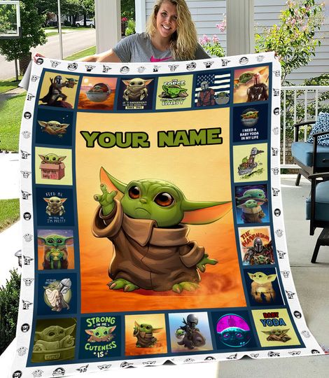 Personalized Baby Yoda Grogu Fleece Blanket