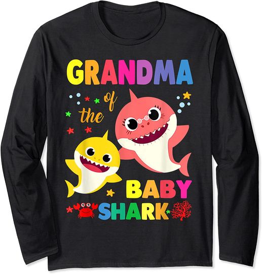 Grandma Of The Baby Shark Birthday Grandma Shark Long Sleeve