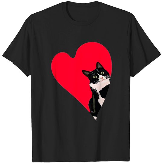 Tuxedo Cat Valentine Heart for Kitten and Animal Lovers T-Shirt