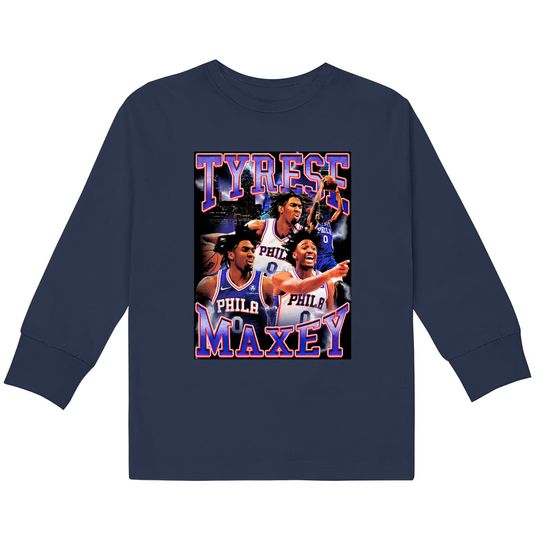 Tyrese Maxey Philadelphia 76ers 90s Style Vintage  Kids Long Sleeve T-Shirts