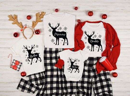 Reindeer Matching Family Christmas Custom T-Shirt