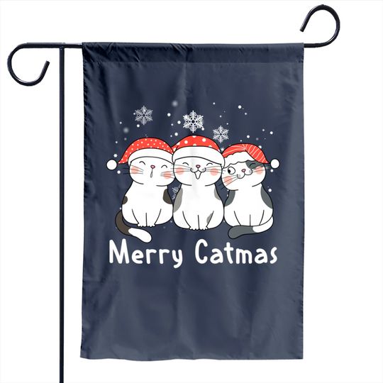 Merry Catmas Meowy Three Cat Santa Hat Christmas Garden Flag